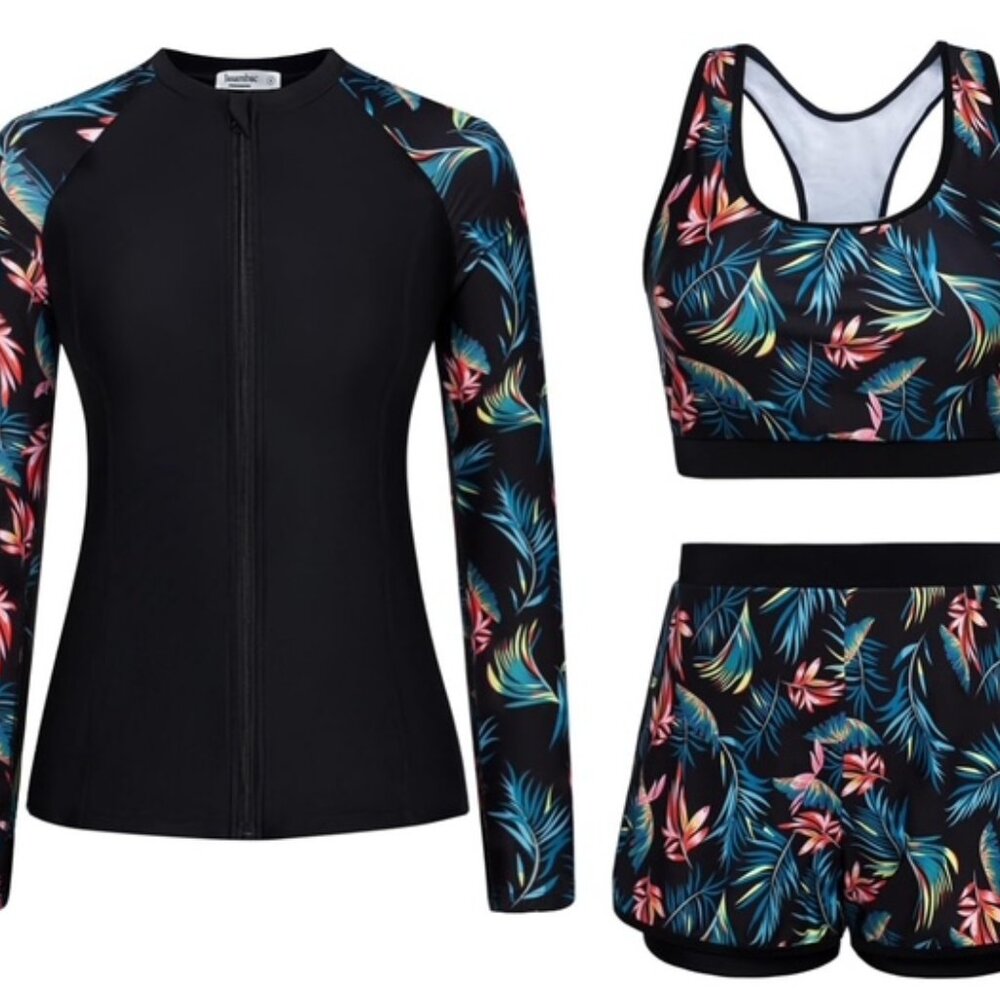 Jasambac Women's 3 piece Rash Guard Long Sleeve
